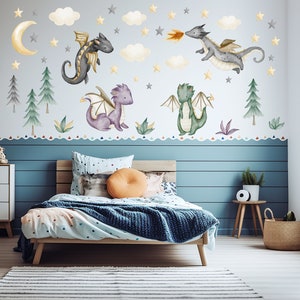 Dragon nursery wall decal, dragon wall stickers, neutral nursery, dragon nursery decor, nursery wall decal, baby room dragon decor   - 232