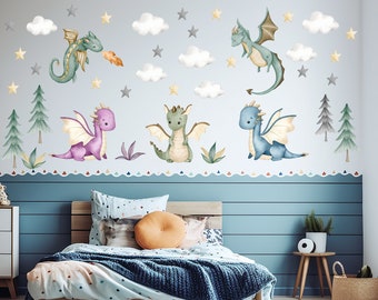 Dragon wall decal, dragon decal nursery, dragon sticker nursery, dragon wall art, nursery wall decal, baby room dragon decor dragon   - 234