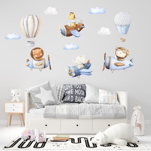 Watercolor Airplane Wall Decals: Safari Animal Nursery Decor