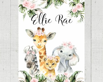Personalized Jungle Animals Baby Blanket: Safari Nursery Decor - 566