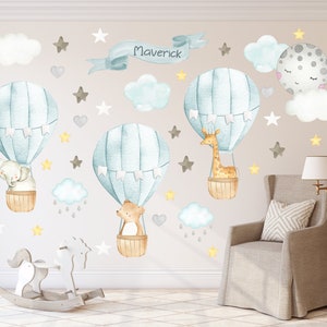 Watercolor Hot Air Balloon Nursery Wall Decal: Safari Animals