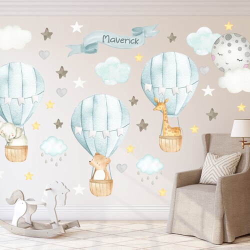 Hot Air Balloons Nursery Wall Decal Watercolor Hot Air Etsy