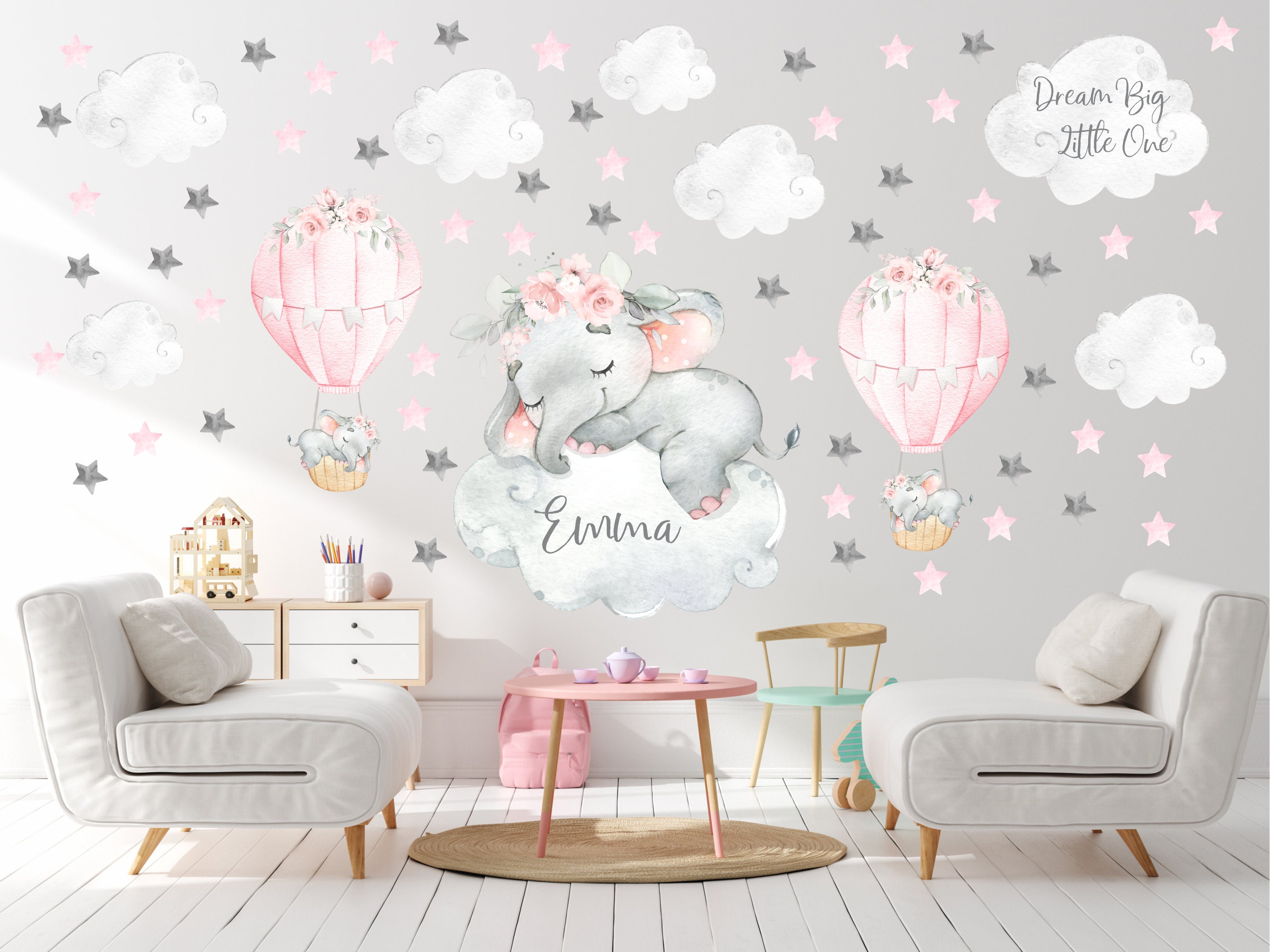 Watercolor Elephant Hot Air Balloon Wall Decal: Nursery Safari Decor