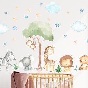 Watercolor Jungle Animal Wall Decals: Safari Nursery Decor