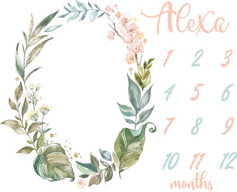 Baby Girl Milestone Blanket Personalized Monthly Blanket Floral Girl Blanket Wreath Monthly Baby Blanket Baby Girl Gift Blanket Boho Blanket