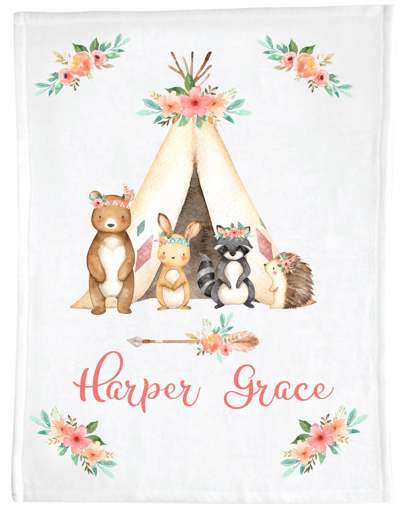 Personalized Baby Blanket Girl Baby Name Blanket Woodland Etsy