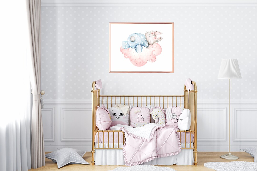 Nursery Wall Art Bunny, Pink and Blue Nursery Decor, Bunny Nursery