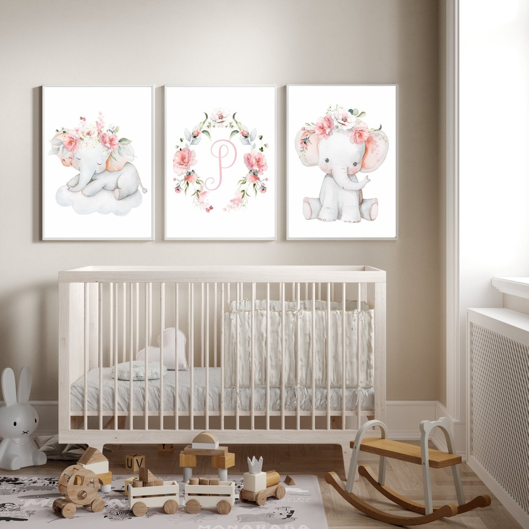 Floral Elephant Nursery Prints: Set of 3, Girl Room Decor - Etsy