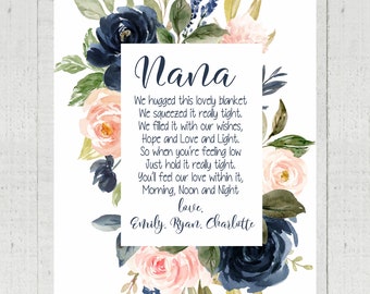 Custom Nana Blanket: Watercolor Floral Plush Minky Blanket