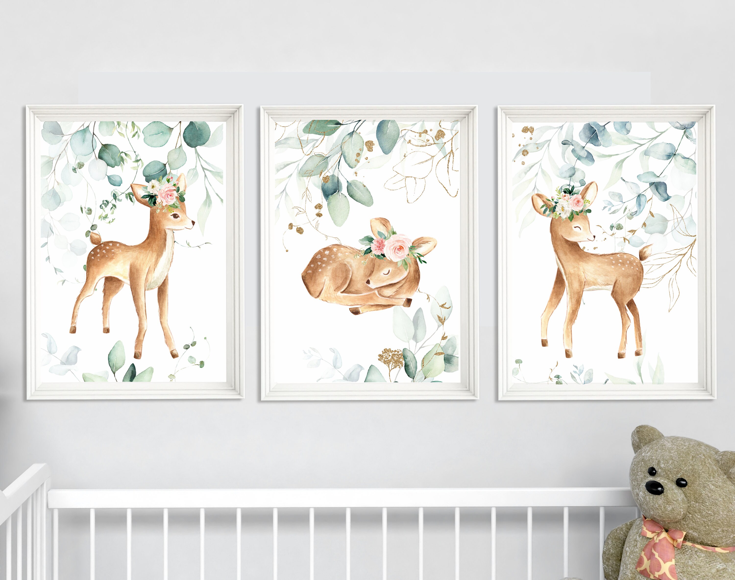 Nursery girl decor deer nursery wall art girl floral girl Etsy