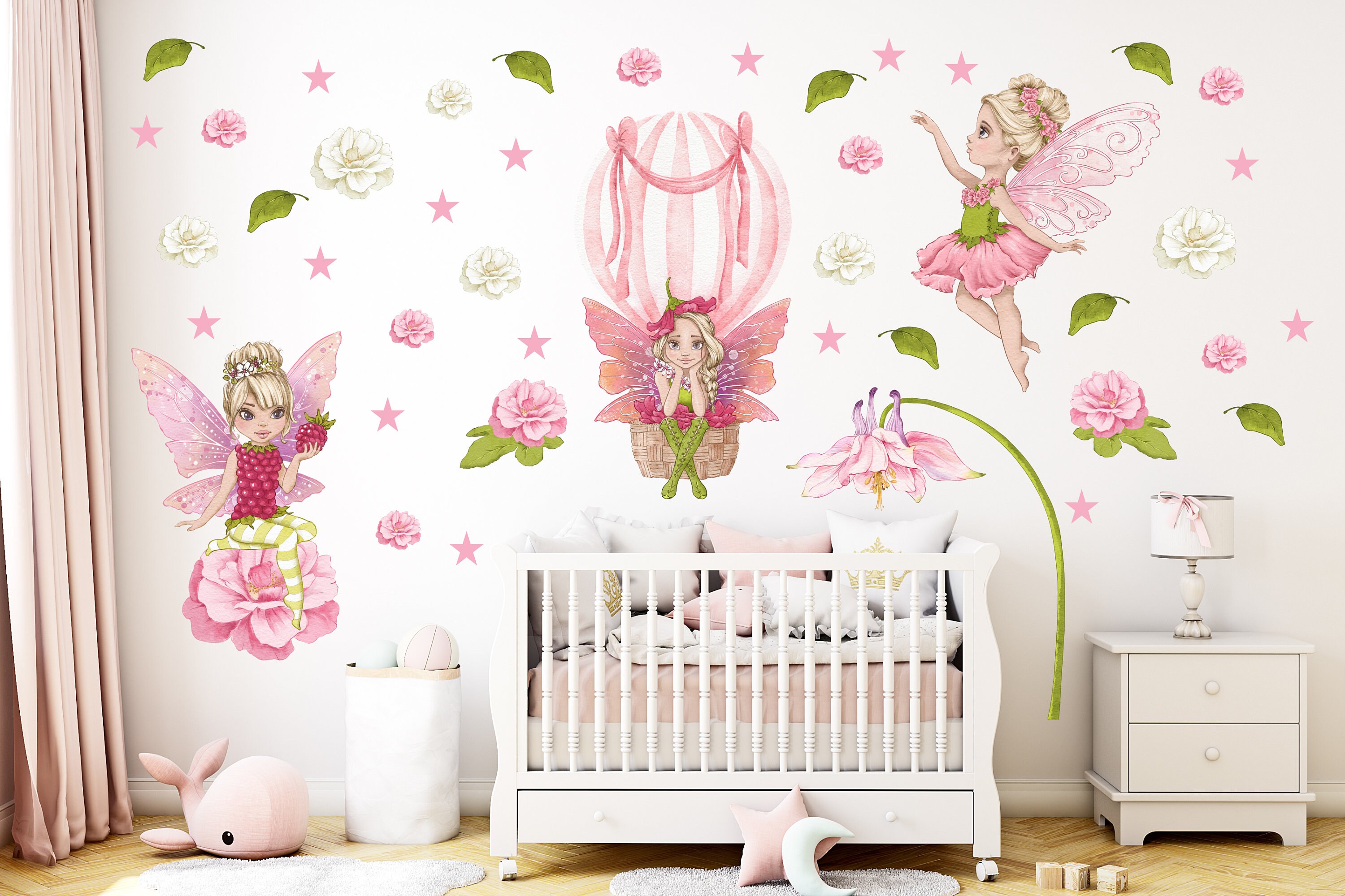 KOKOLAP Dream Big Little One Wall Decals — Pink Elephant, Hot Air Balloon, Flowers, Nursery & Kids Room Decor, Removable - View #2