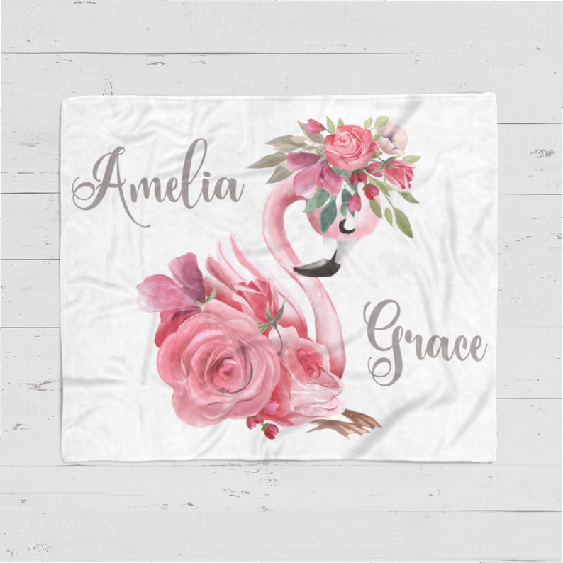 Flamingo Girl Blanket Baby Monogram Blanket Personalized Etsy