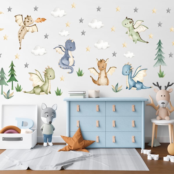 Dragon wall decal, baby dragon wall decal, kids dragon decal, dragon nursery, dragon wall stickers, nursery decal, dragon wall art   - 234