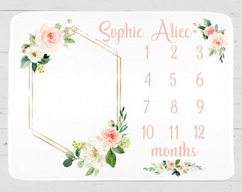Personalized Floral Wreath Milestone Blanket: Baby Girl Photo Prop