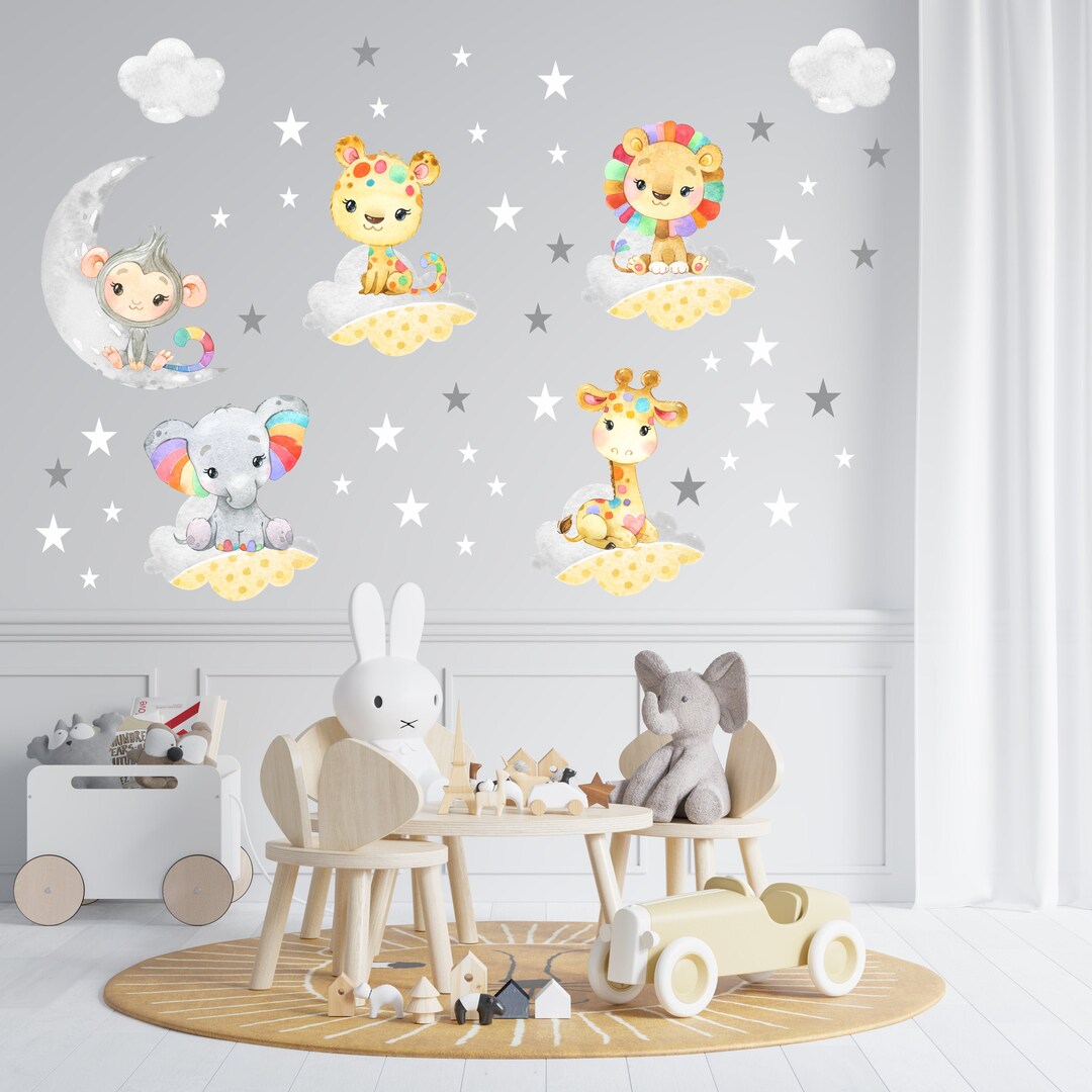 Safari Jungle Wall Stickers, Nursery Decal, Watercolor Animal Wall ...