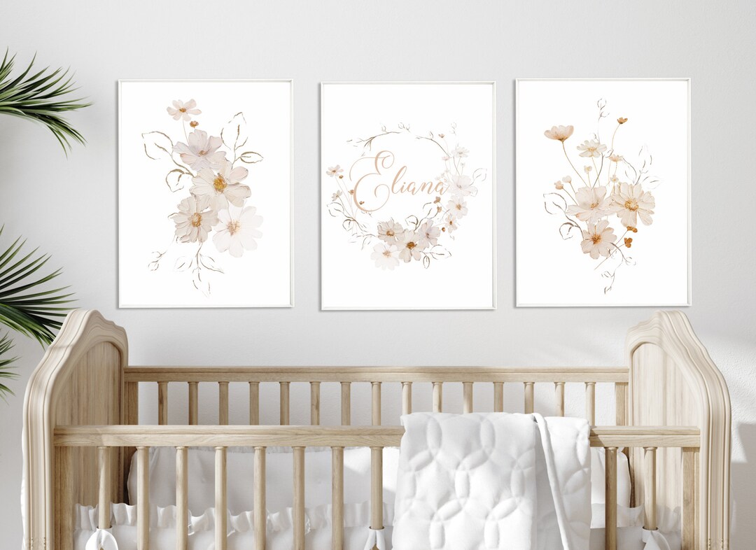 Floral Nursery Prints: Boho Wildflower Decor, Custom Name Art - Etsy