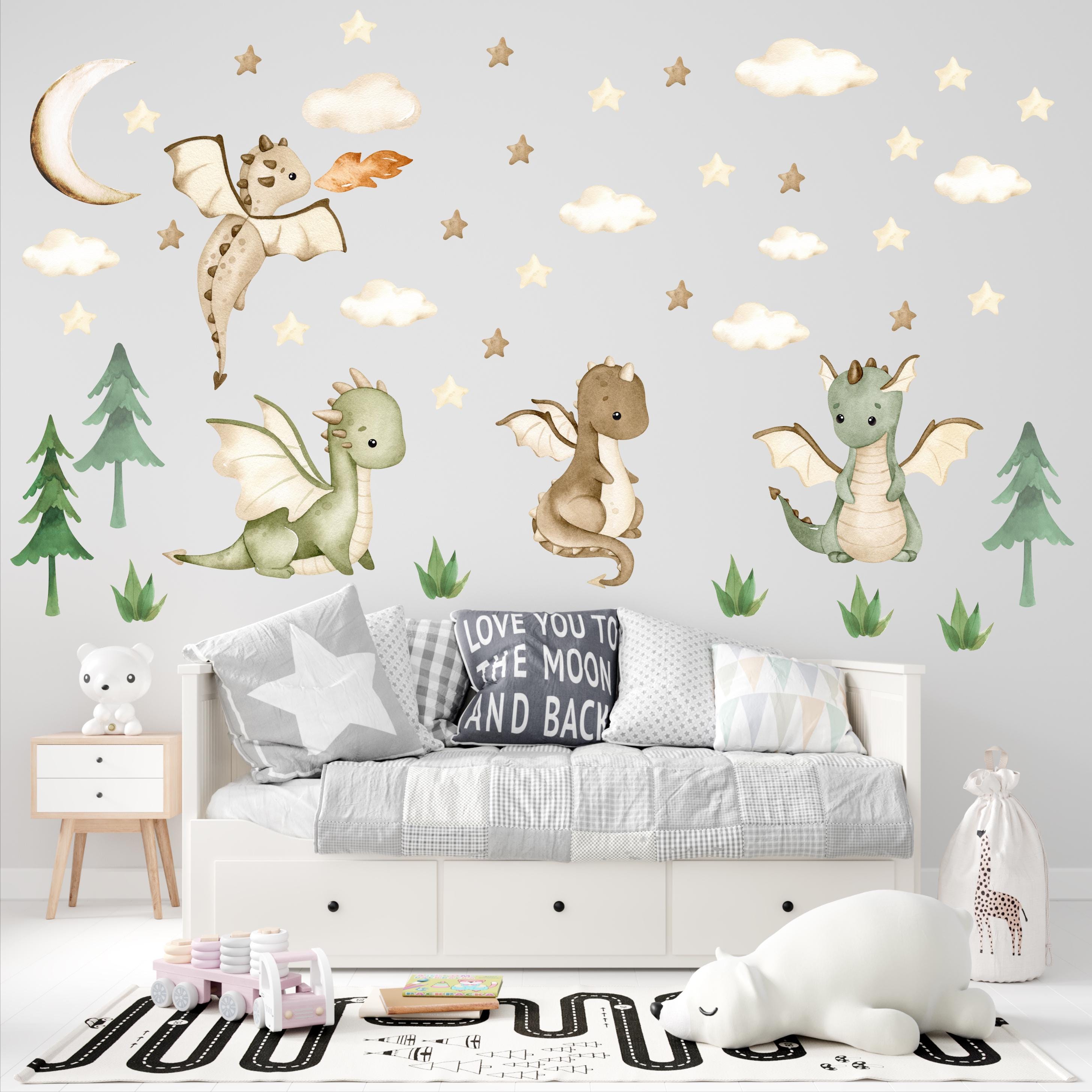 Watercolor Dragon Nursery Wall Decals: Removable Kids Room Decor - Etsy