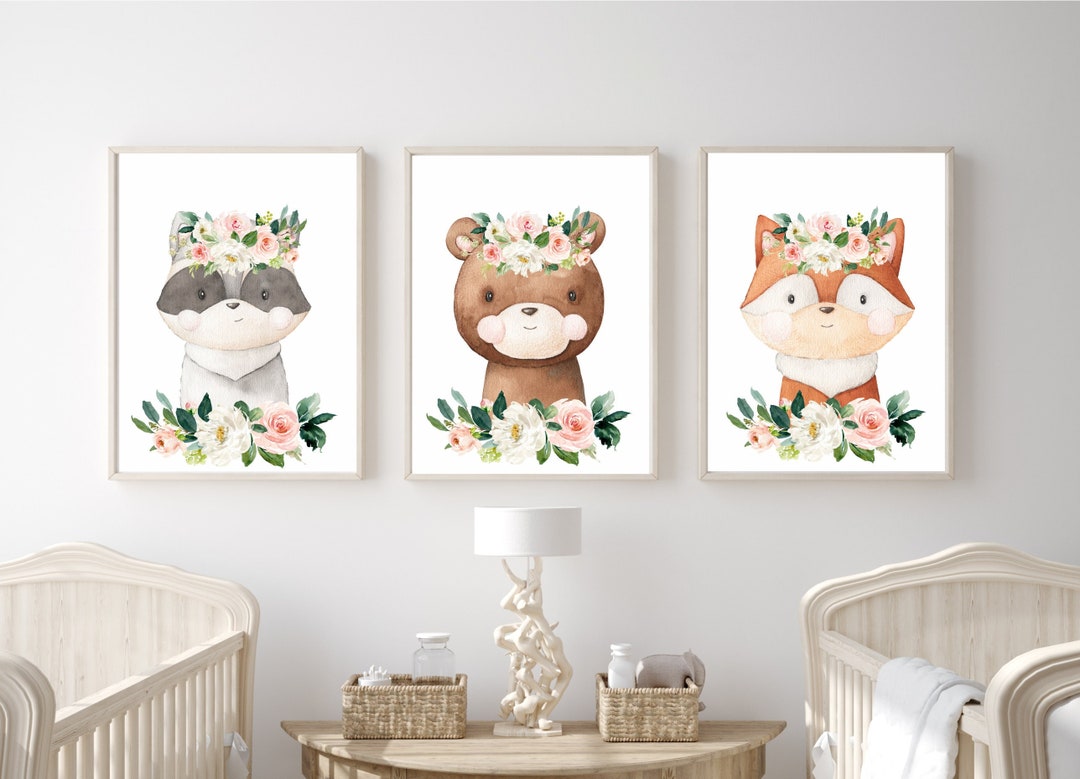 Woodland Nursery Decor, Girl Room Decor, Baby Girl Nursery Wall Art ...