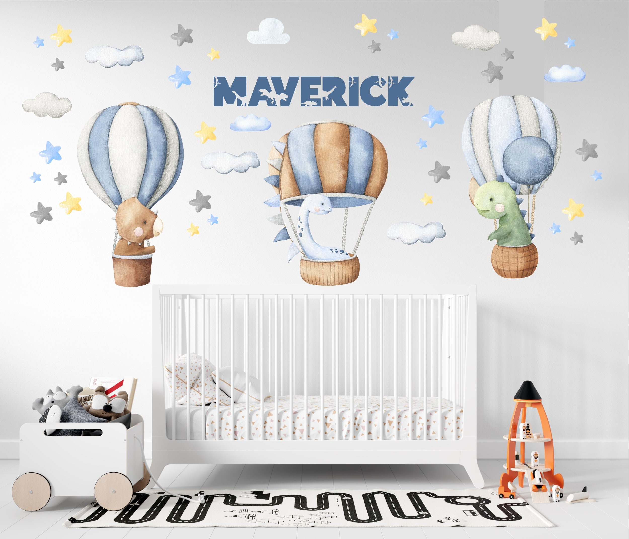 Dinosaur Hot Air Balloon Wall Decal: Custom Name Nursery Decor - Etsy
