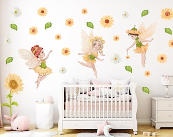 Watercolor Fairy Wall Decals: Sunflower Nursery Decor