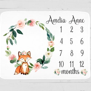Woodland Milestone Baby Blanket Fox Milestone Blanket Baby Shower Gift Newborn Gift Woodland Girl Milestone Blanket Baby Girl Blanket - 293