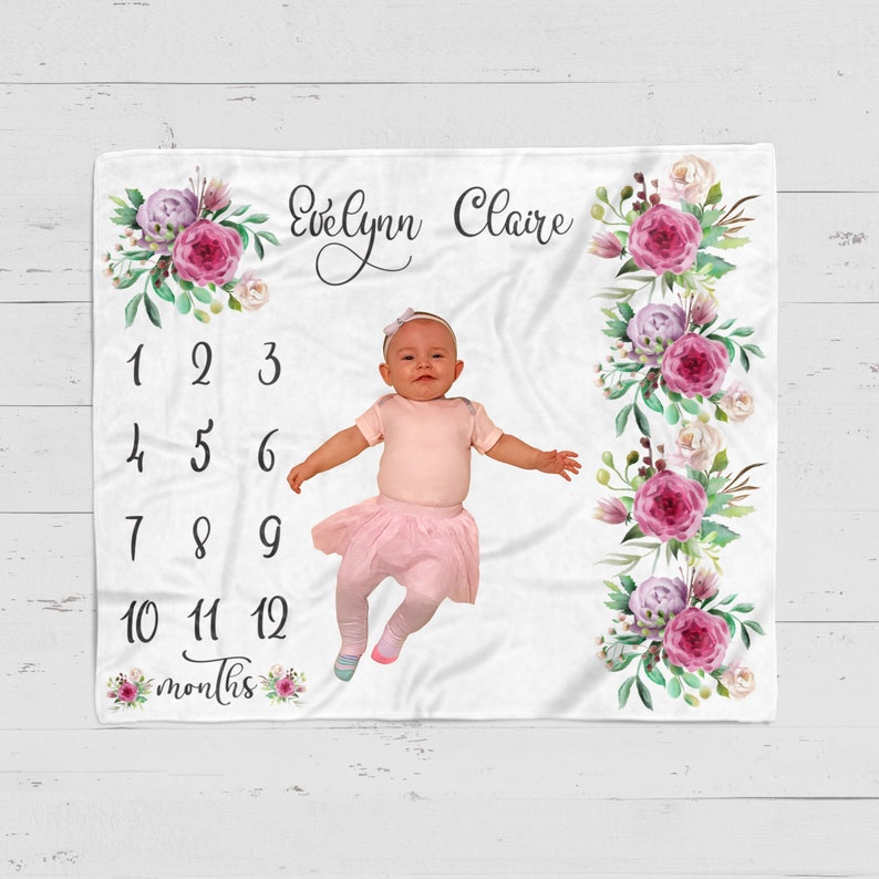 Girl Milestone Blanket Baby Milestone Blanket Personalized Etsy