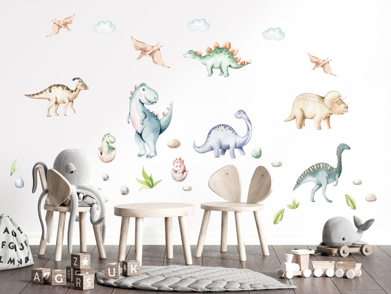 Watercolor Dinosaur Wall Decal: Fabric Nursery Decor - Etsy