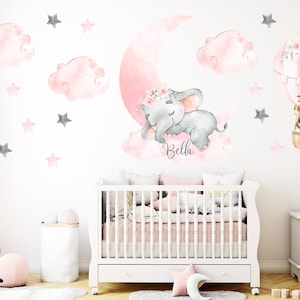 Hot air balloon elephant wall decal, jungle nursery wall sticker. elephant wall decor, nursery wall decal, sleeping elephant decal - 134