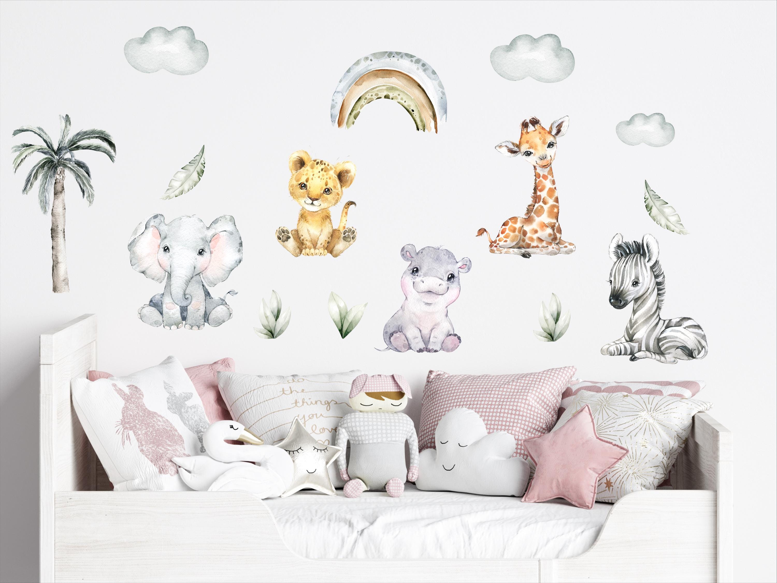 Watercolor Safari Animals Wall Decal: Neutral Nursery Decor - Etsy