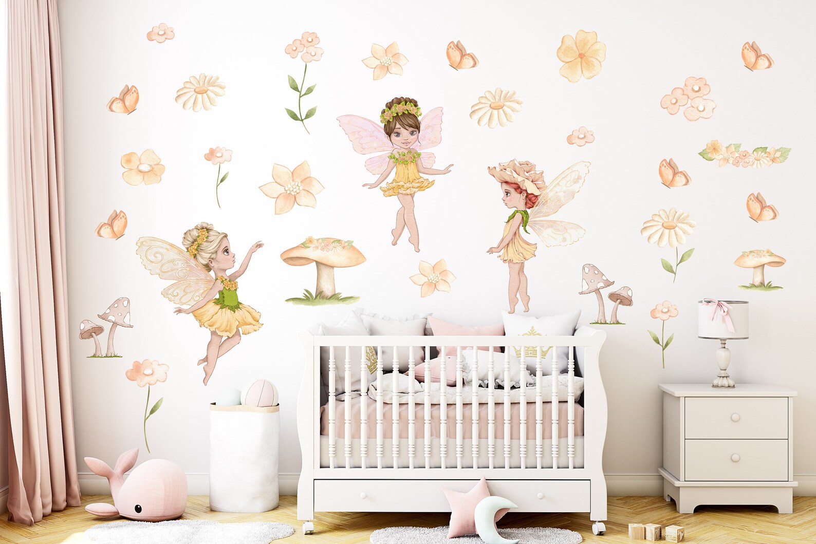Watercolor Fairy Nursery Decal: Flowers, Butterflies, Mushrooms - Etsy