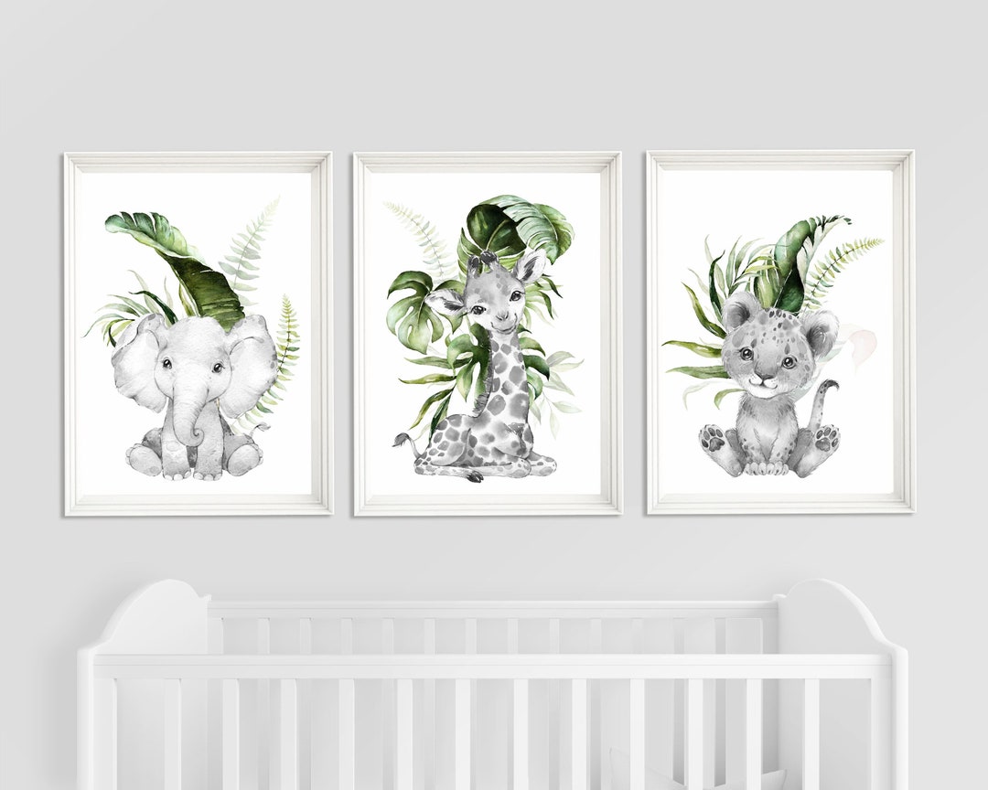 Set of 3 Safari Animals Nursery Prints, Jungle Animal Prints, Boy ...