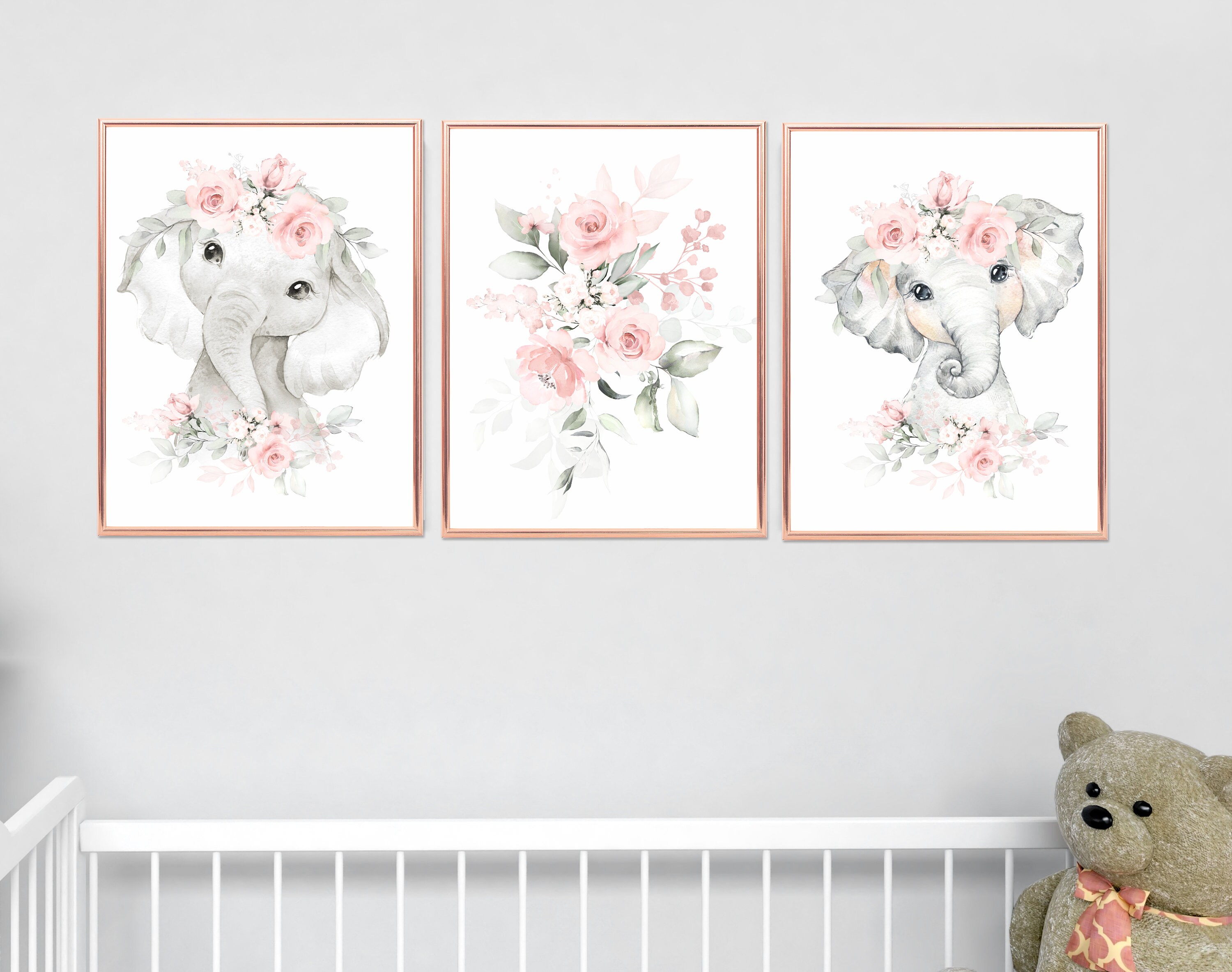 Nursery Decor Girl Floral Elephant Nursery Wall Decor Etsy