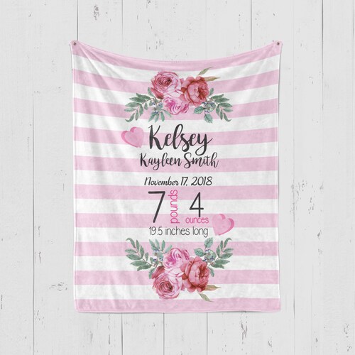 Personalized Birth Stats Baby Blanket Monogram Blanket Etsy