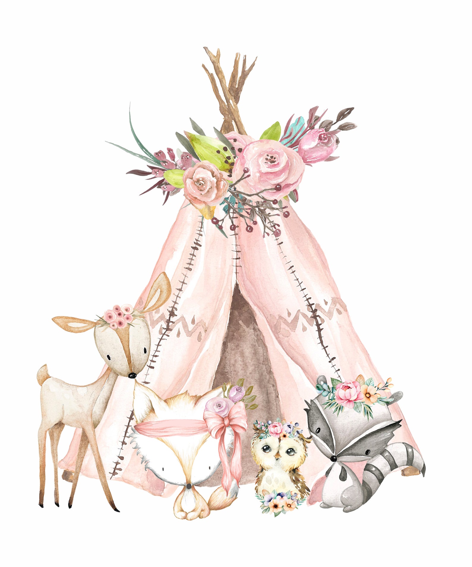 Woodland Nursery Decal Forest Animals Baby Room Decor Etsy