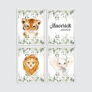Safari nursery decor animal prints, jungle animal prints, gender neutral, animal nursery, elephant tiger lion prints, boy nursery decor 410