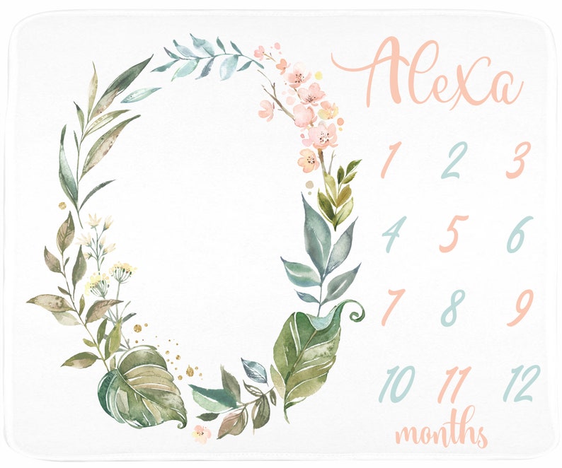 Baby Girl Milestone Blanket Personalized Monthly Blanket Floral Girl Blanket Wreath Monthly Baby Blanket Baby Girl Gift Blanket Boho Blanket