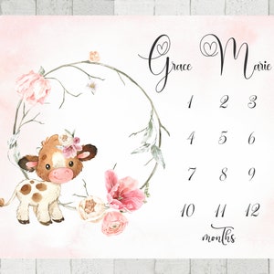 Manta de hito de niña de vaca, regalo de bebé personalizado, manta de vaca, decoración de vivero de animales de granja, manta de tema de vaca, vivero de granja de recién nacidos - 559