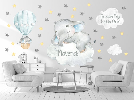 Elephant Wall Decal Hot Air Balloon With Sleeping Baby Elephant Baby Name Wall Elephant Sticker Baby Room Decal Elephant Wall Decor 90 Etsy Canada