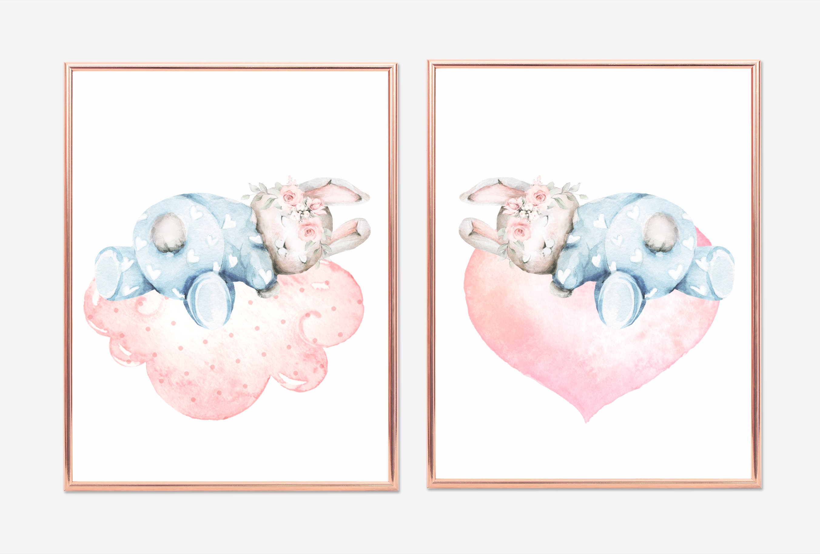 Nursery Wall Art Bunny Pink and Blue Nursery Decor Bunny Etsy UK