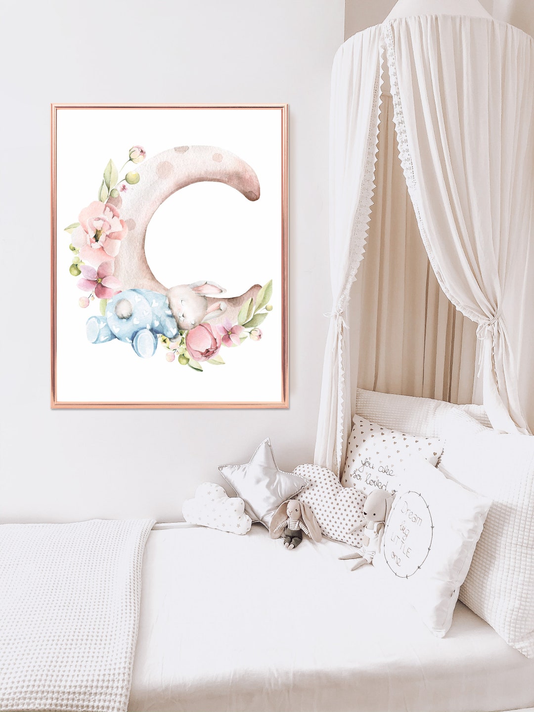 Nursery Wall Art Bunny, Pink and Blue Nursery Decor, Bunny Nursery