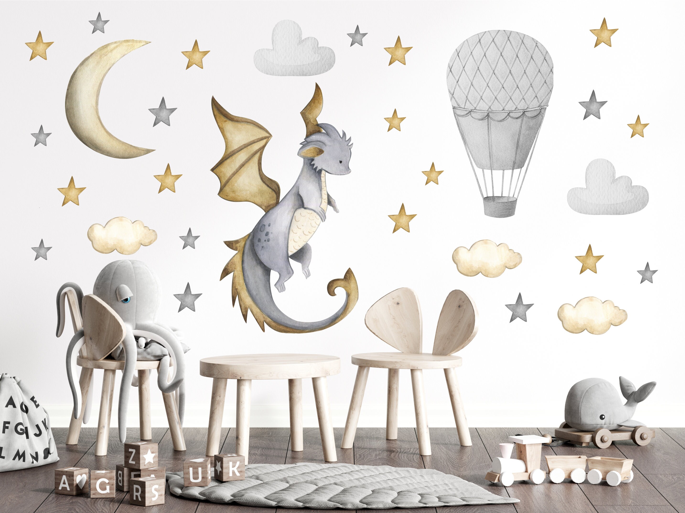 Dragon Nursery Decor Dragon Wall Stickers Grey Nursery Etsy