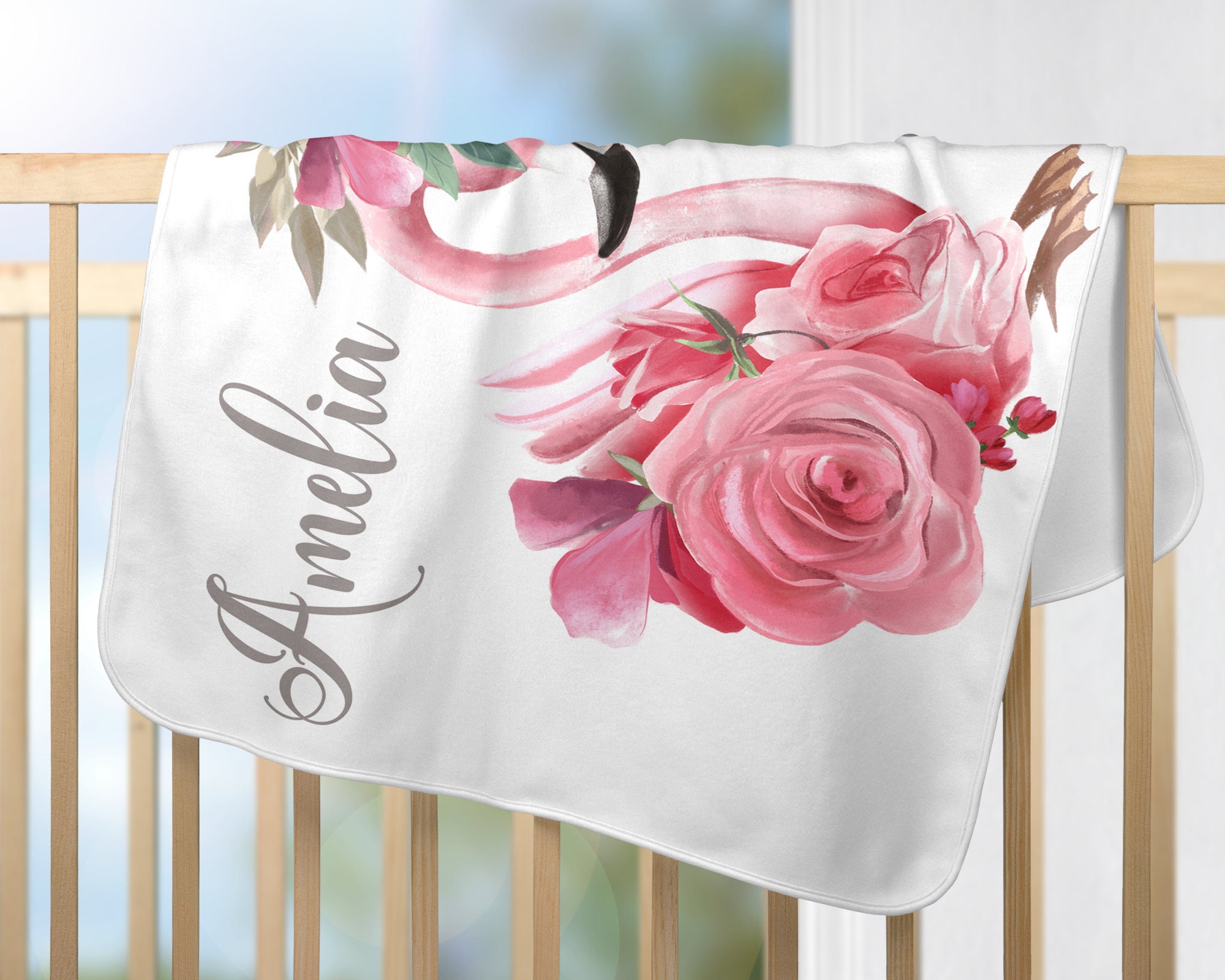 Flamingo Girl Blanket Baby Monogram Blanket Personalized Etsy