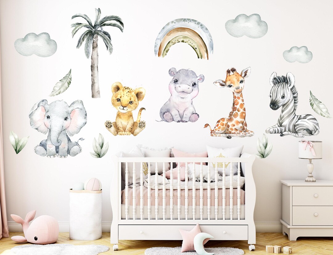 Watercolor Safari Animals Wall Decal: Neutral Nursery Decor - Etsy