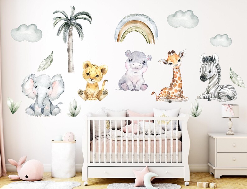 Watercolor Safari Animals Wall Decal: Neutral Nursery Decor - Etsy
