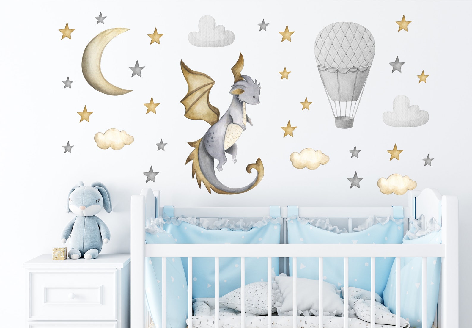 Dragon Nursery Decor Dragon Wall Stickers Grey Nursery Etsy