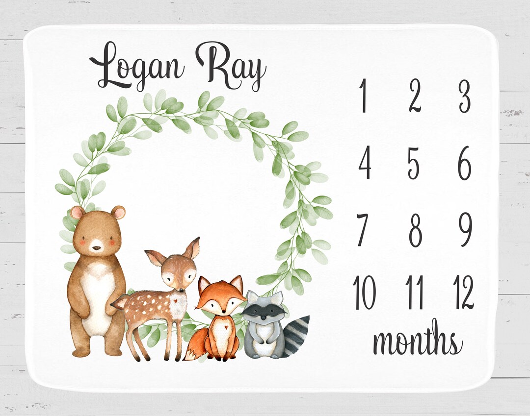Woodland Animals Milestone Blanket: Monthly Baby Photo Prop - Etsy