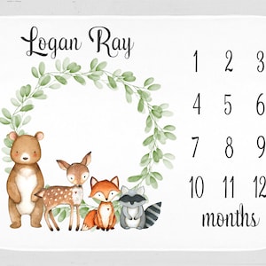 Woodland Milestone Blanket Boho Baby Blanket Baby Boy Girl Milestone Blanket Baby Shower Gift Woodland Blanket Watch Me Grow Baby Gift 353