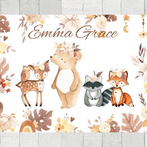 Watercolor Woodland Animals Baby Blanket: Boho Girl Nursery Decor