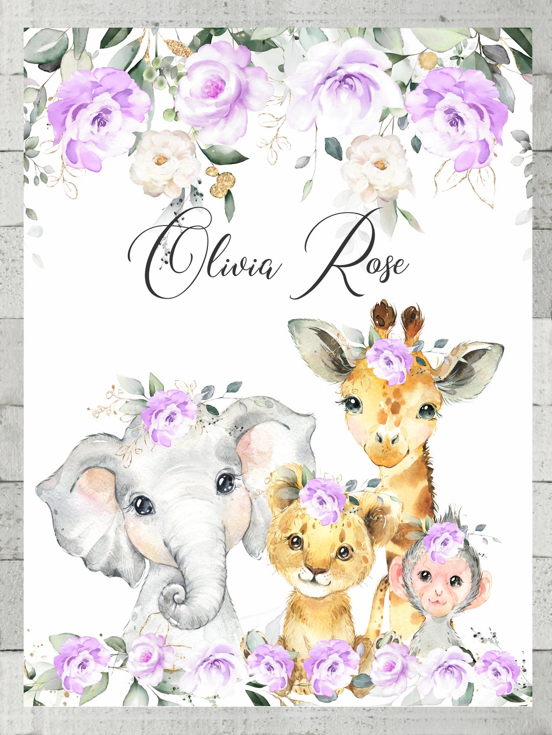 Safari Animals Floral Baby Girl Blanket, Personalized Girl Blanket ...