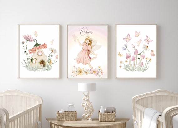 Pink Fairy Nursery Murals Fairy Princess Print Set Of 3 Wall Art